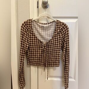 Checkers top /  long sleeve top / Brown y2k Pacsun top